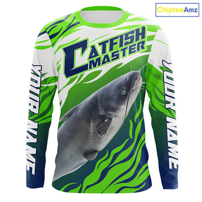 River Blue Catfish Custom Long Sleeve Fishing Shirts, Catfish Tournament Fishing apparel | green IPHW3624
