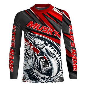 Personalized Musky Fishing Jerseys, Muskie Long Sleeve Tournament Fishing Shirts | Red IPHW5596
