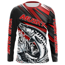 Load image into Gallery viewer, Personalized Musky Fishing Jerseys, Muskie Long Sleeve Tournament Fishing Shirts | Red IPHW5596