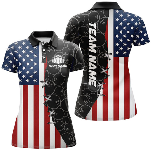 Us Flag Custom Bowling Team Shirts For Women Bowling Ball Pattern Patriotic Gifts  IPHW5479