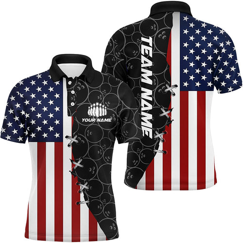 Us Flag Custom Bowling Team Shirts For Men And Women Bowling Ball Pattern Patriotic Gifts  IPHW5479