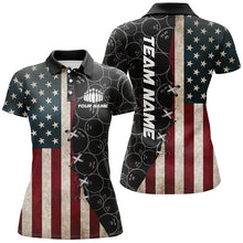 Load image into Gallery viewer, Vintage Us Flag Custom Bowling Team Shirts For Women Bowling Ball Pattern Patriotic Gifts IPHW5480