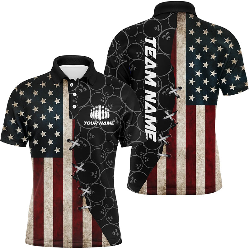 Vintage Us Flag Custom Bowling Team Shirts For Men And Women Bowling Ball Pattern Patriotic Gifts IPHW5480