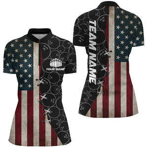 Vintage Us Flag Custom Bowling Team Shirts For Women Bowling Ball Pattern Patriotic Gifts IPHW5480