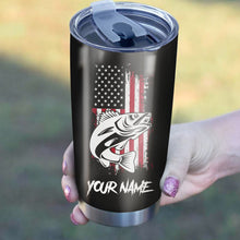 Load image into Gallery viewer, Walleye Fishing Tumbler American Flag Patriot 4th of July Custom name Stainless Steel Tumbler Cup Personalized Fishing gift - IPH1319