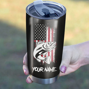 Walleye Fishing Tumbler American Flag Patriot 4th of July Custom name Stainless Steel Tumbler Cup Personalized Fishing gift - IPH1319