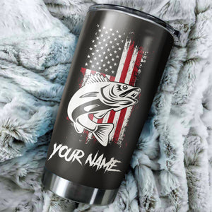 Walleye Fishing Tumbler American Flag Patriot 4th of July Custom name Stainless Steel Tumbler Cup Personalized Fishing gift - IPH1319