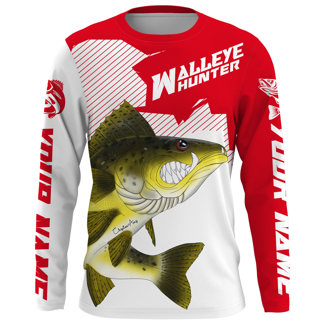 Angry Walleye Custom Long sleeve performance Fishing Shirts, Walleye hunter Fishing jerseys | red IPHW3360