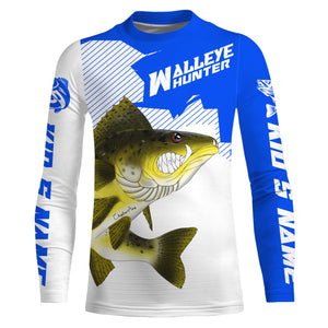 Angry Walleye Custom Long sleeve performance Fishing Shirts, Walleye hunter Fishing jerseys | blue IPHW3361