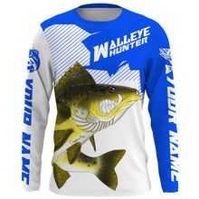 Load image into Gallery viewer, Angry Walleye Custom Long sleeve performance Fishing Shirts, Walleye hunter Fishing jerseys | blue IPHW3361