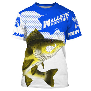 Angry Walleye Custom Long sleeve performance Fishing Shirts, Walleye hunter Fishing jerseys | blue IPHW3361