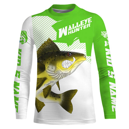 Angry Walleye Custom Long sleeve performance Fishing Shirts, Walleye hunter Fishing jerseys | green IPHW3362