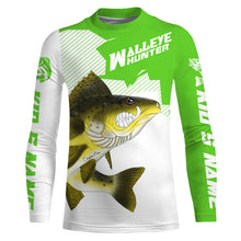 Load image into Gallery viewer, Angry Walleye Custom Long sleeve performance Fishing Shirts, Walleye hunter Fishing jerseys | green IPHW3362