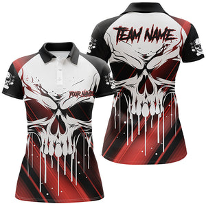 Custom Skull Bowling Jerseys For Women Bowling Team Polo Shirts Halloween Outfits | Red IPHW5319