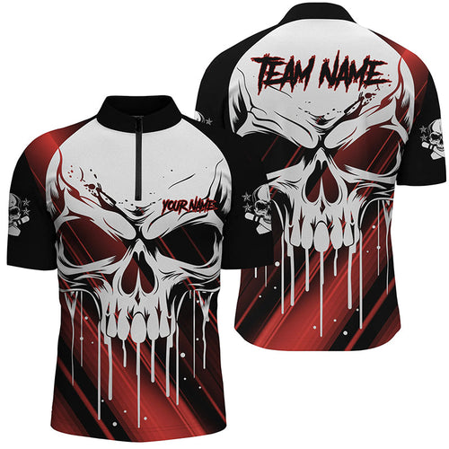 Custom Skull Bowling Jerseys For Men Bowling Team Name Quarter Zip Shirts Halloween Outfits | Red IPHW5319