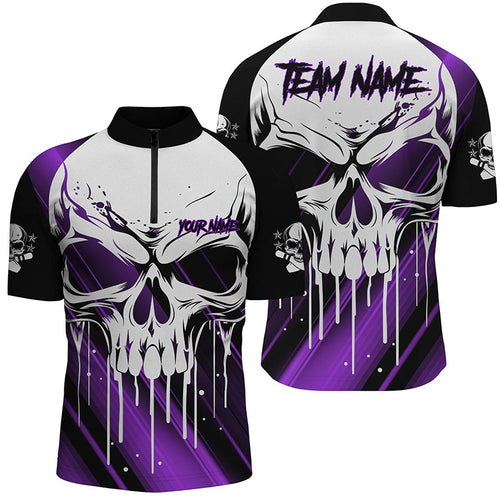 Custom Skull Bowling Jerseys For Men Bowling Team Quarter Zip Shirts Halloween Outfits | Purple IPHW5320