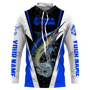 Personalized Marlin Fishing jerseys, Marlin Fishing Long Sleeve Fishing tournament shirts | blue - IPHW2380