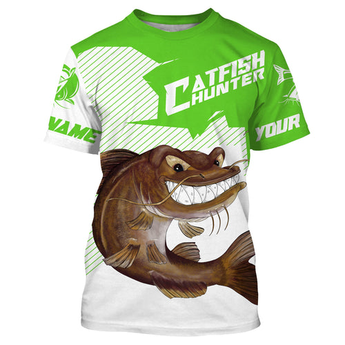Angry Catfish Custom Long sleeve performance Fishing Shirts, Catfish hunter Fishing jerseys | green IPHW3378