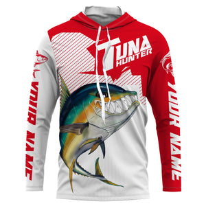 Angry Yellowfin Tuna Custom Long sleeve Fishing Shirts, Tuna hunter Fishing jerseys | red IPHW3383