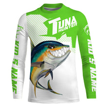 Load image into Gallery viewer, Angry Yellowfin Tuna Custom Long sleeve Fishing Shirts, Tuna hunter Fishing jerseys | green IPHW3384