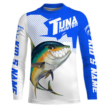 Load image into Gallery viewer, Angry Yellowfin Tuna Custom Long sleeve Fishing Shirts, Tuna hunter Fishing jerseys | blue IPHW3385