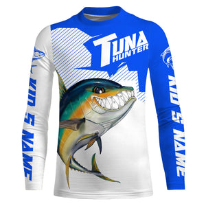 Angry Yellowfin Tuna Custom Long sleeve Fishing Shirts, Tuna hunter Fishing jerseys | blue IPHW3385