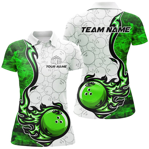 Custom Green Flame Bowling Shirts For Women Bowling Pattern Bowling Team Jerseys Bowlers IPHW5510