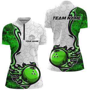 Custom Green Flame Bowling Shirts For Women Bowling Pattern Bowling Team Jerseys Bowlers IPHW5510