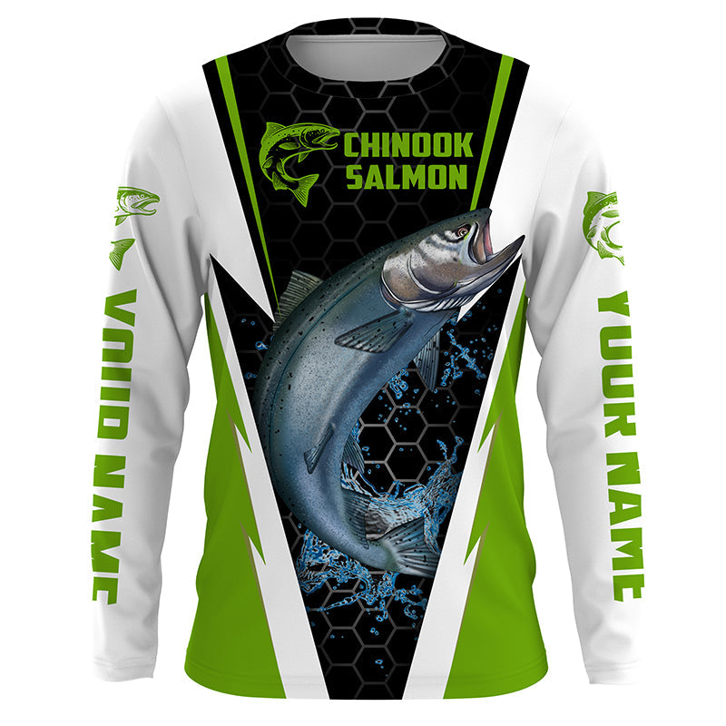 Custom Chinook King Salmon Fishing jerseys, Salmon Long Sleeve tournament Fishing Shirts | green IPHW3393