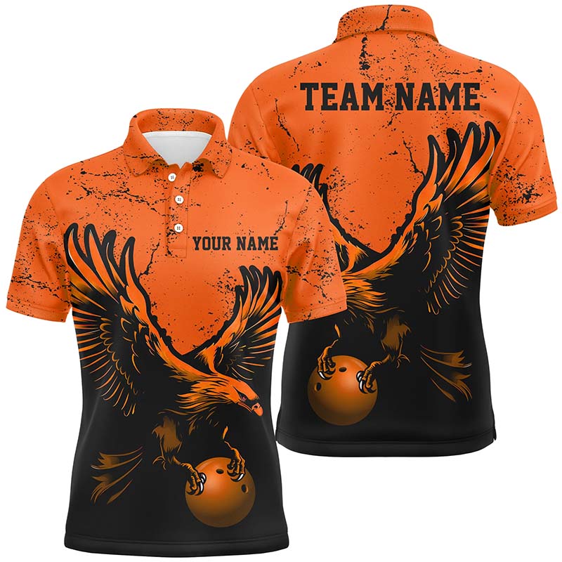 Custom Orange Eagle Men Bowling Polo Shirts Grunge Vintage Bowling Team Jerseys Bowlers Outfits IPHW5343