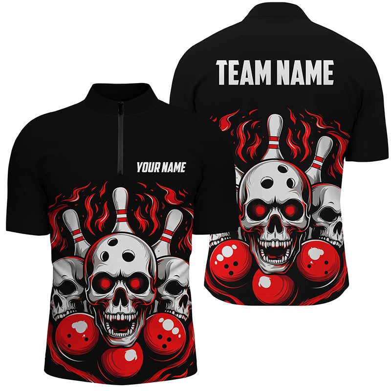 Custom Red Skull Bowling Team Shirts, Flame Bowling Jerseys Bowlers Shirts For Men And Women IPHW5840