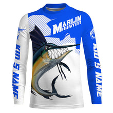 Load image into Gallery viewer, Marlin hunter Fishing jerseys, Custom Angry Marlin Long sleeve performance Fishing Shirts |blue IPHW3407