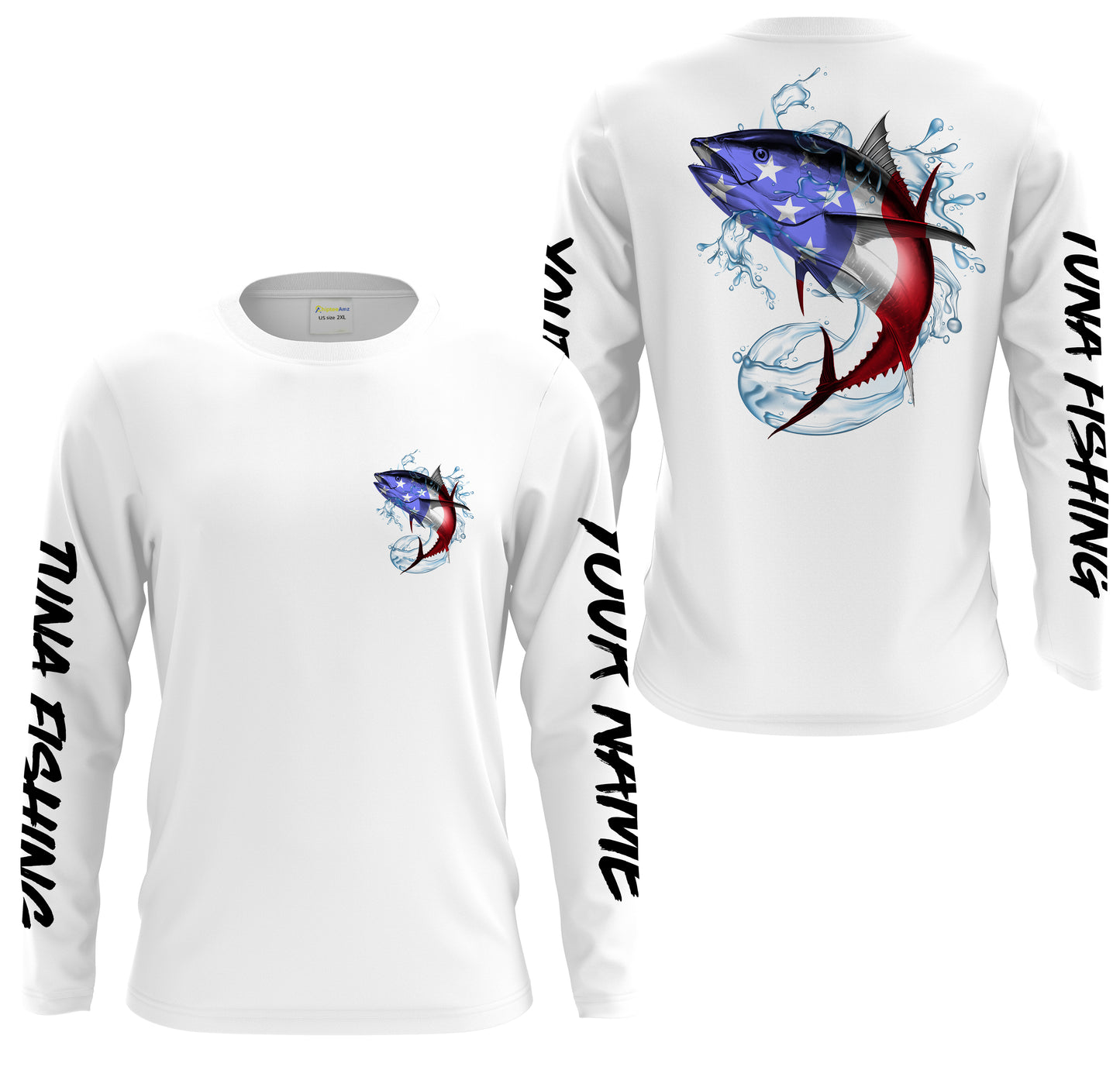 Tuna Fishing American Flag Custom performance Long Sleeve Fishing Shirts, Patriotic Fishing gifts - IPHW1392