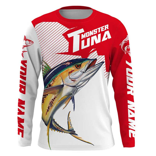 Monster Tuna Fishing jerseys, Yellowfin Tuna fish skull Custom Long sleeve Fishing Shirts | red IPHW3531