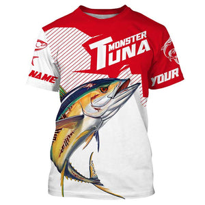 Monster Tuna Fishing jerseys, Yellowfin Tuna fish skull Custom Long sleeve Fishing Shirts | red IPHW3531