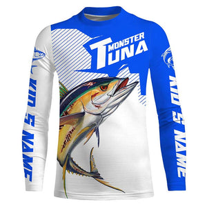 Monster Tuna Fishing jerseys, Yellowfin Tuna fish skull Custom Long sleeve Fishing Shirts | blue IPHW3532