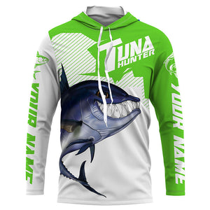 Bluefin Tuna hunter Fishing jerseys, Custom Angry Tuna Long sleeve performance Fishing Shirts |green IPHW3403