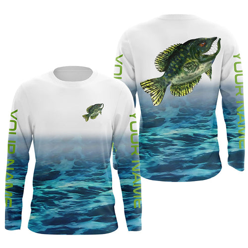 Personalized Crappie Long Sleeve Fishing Shirts, Crappie Tournament Fishing Jerseys | Green NQS7391 T-Shirt UPF / L