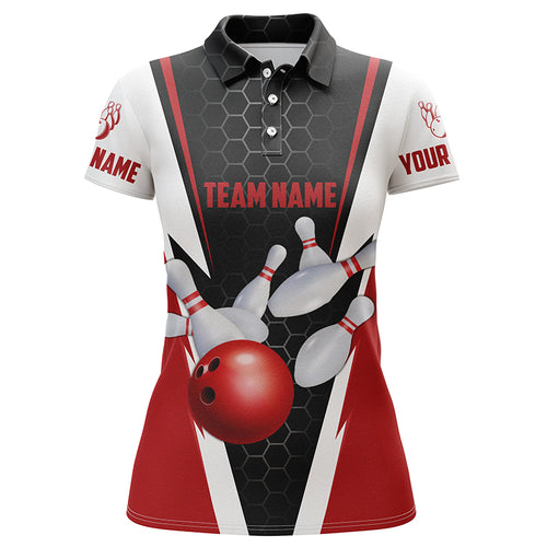 Custom Bowling Shirts For Women, Bowling Ball And Pins Women'S Bowling Jerseys | Red IPHW4175