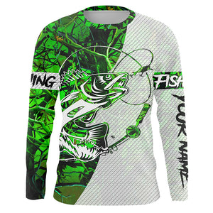 Walleye Fishing Blue Camo Custom Long Sleeve Performance Fishing Shirts, Walleye Tournament Shirt IPH1387