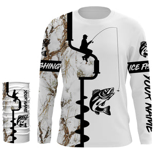 Ice fishing Walleye Fishing apparel winter snow camo UV protection quick dry customize name long sleeves shirts personalized fishing clothing gift for adults and kids - IPH2077
