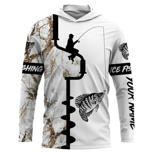 Ice fishing Crappie winter snow camo UV protection quick dry customize name long sleeves shirts personalized fishing clothing gift for adults and kids - IPH2078