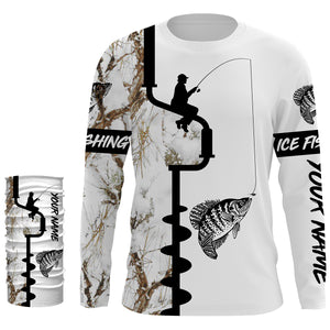 Ice fishing Crappie winter snow camo UV protection quick dry customize name long sleeves shirts personalized fishing clothing gift for adults and kids - IPH2078