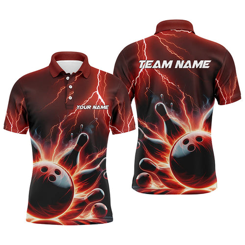 Custom Men Bowling Polo Shirts Red Thunder Lightning Bowling Strike Bowling Team Shirts IPHW5404