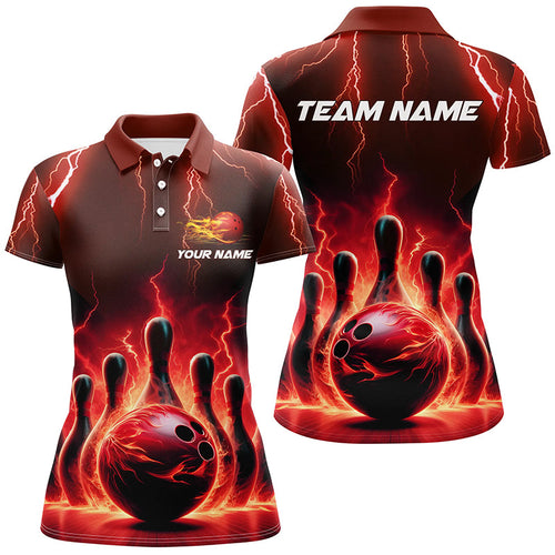 Womens Bowling Polo Shirts Custom Red Thunder Lightning Bowling Team Jerseys Bowler Outfits IPHW5407