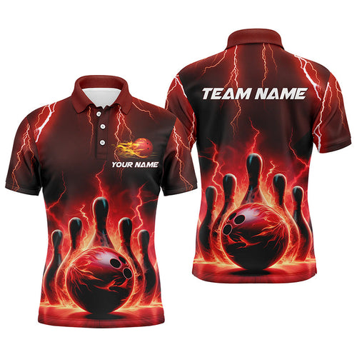 Mens Bowling Polo Shirts Custom Red Thunder Lightning Bowling Team Jerseys Bowler Outfits IPHW5407