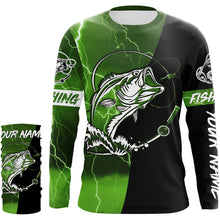 Load image into Gallery viewer, Largemouth Bass Fishing tattoo green camo black Custom name sun protective clothing fishing shirts NQS3302