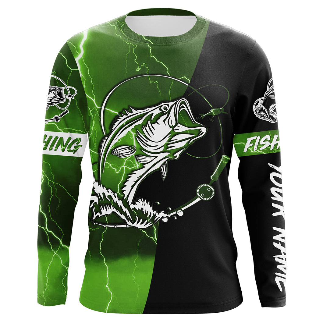 Largemouth Bass Fishing tattoo green camo black Custom name sun protective clothing fishing shirts NQS3302