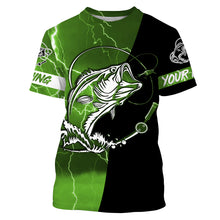 Load image into Gallery viewer, Largemouth Bass Fishing tattoo green camo black Custom name sun protective clothing fishing shirts NQS3302