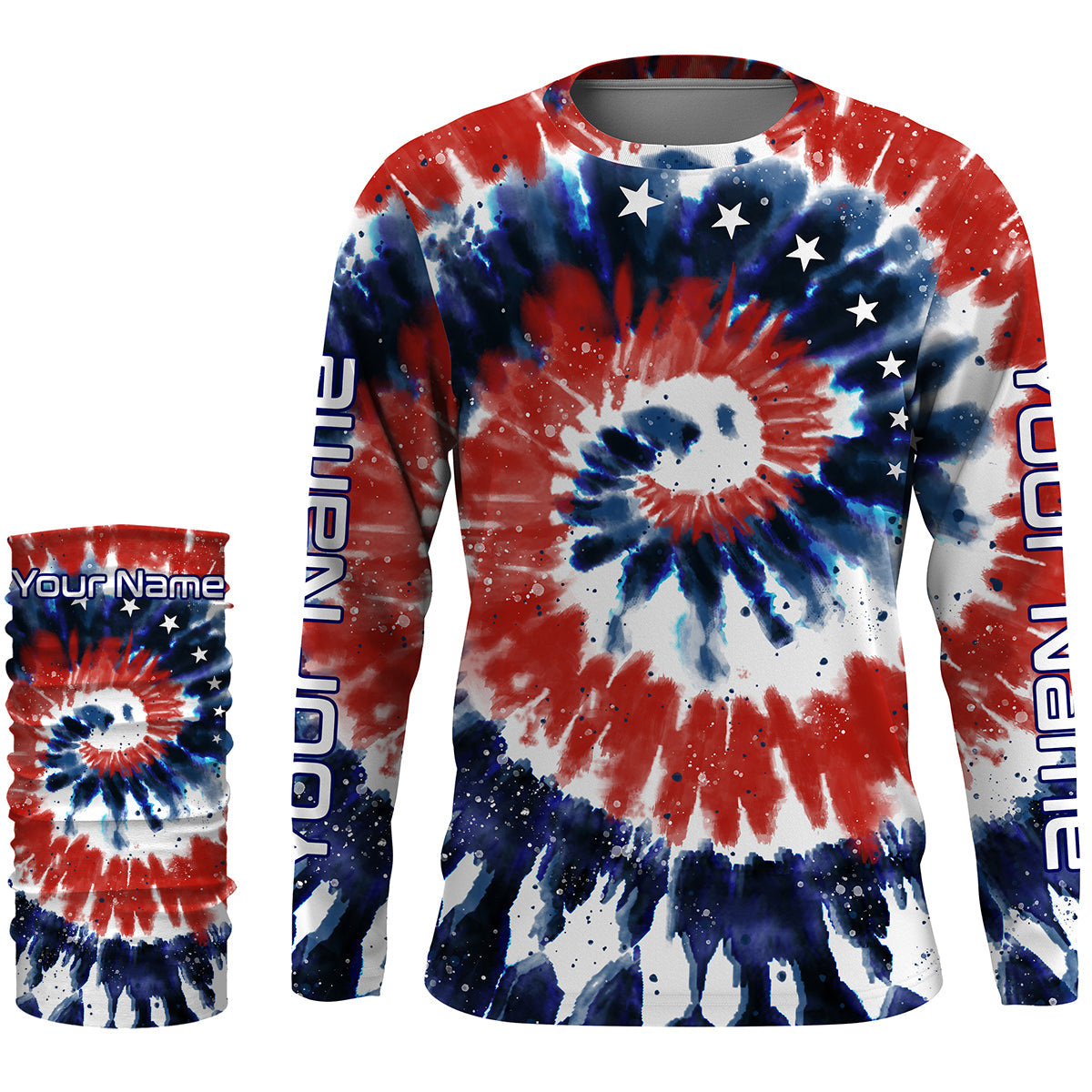 Red White and Blue American Tie dye Flag Custom Long Sleeve